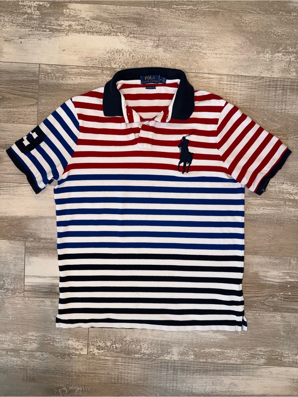 Polo Ralph Lauren Classic Fit Red White Blue Striped Big Pony USA Patriotic